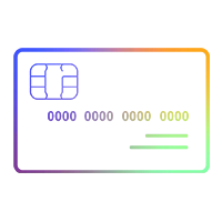 Icono estilizado de tarjeta de cr&eacute;dito con chip, n&uacute;mero de tarjeta y degradado de color.