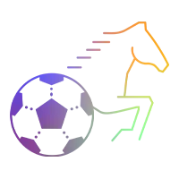 S&iacute;mbolo estilizado con cabeza de caballo y bal&oacute;n de f&uacute;tbol, representado como gr&aacute;fico lineal con degradado de color.