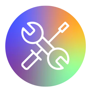 Llave inglesa y destornillador cruzados como s&iacute;mbolo de mantenimiento o servicio, mostrados con un degradado de color circular.