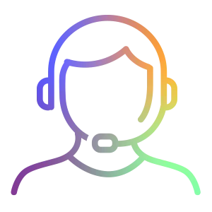 S&iacute;mbolo estilizado de unos auriculares con la silueta de una persona, en forma de gr&aacute;fico lineal con degradado de color.