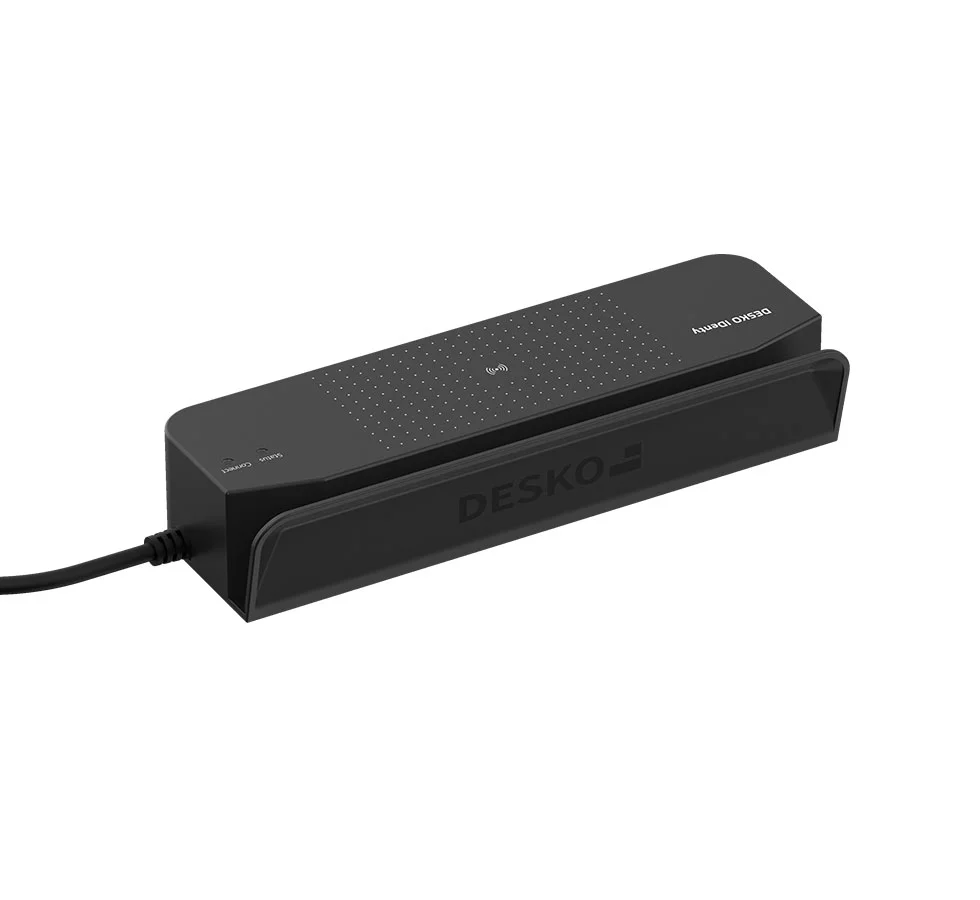 中性背景上的黑色小型刷卡器 - DESKO IDenty