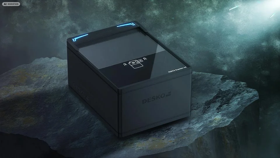 经过AI修改&mdash;&mdash;DESKO PENTA Scanner 4X 置于石质背景前