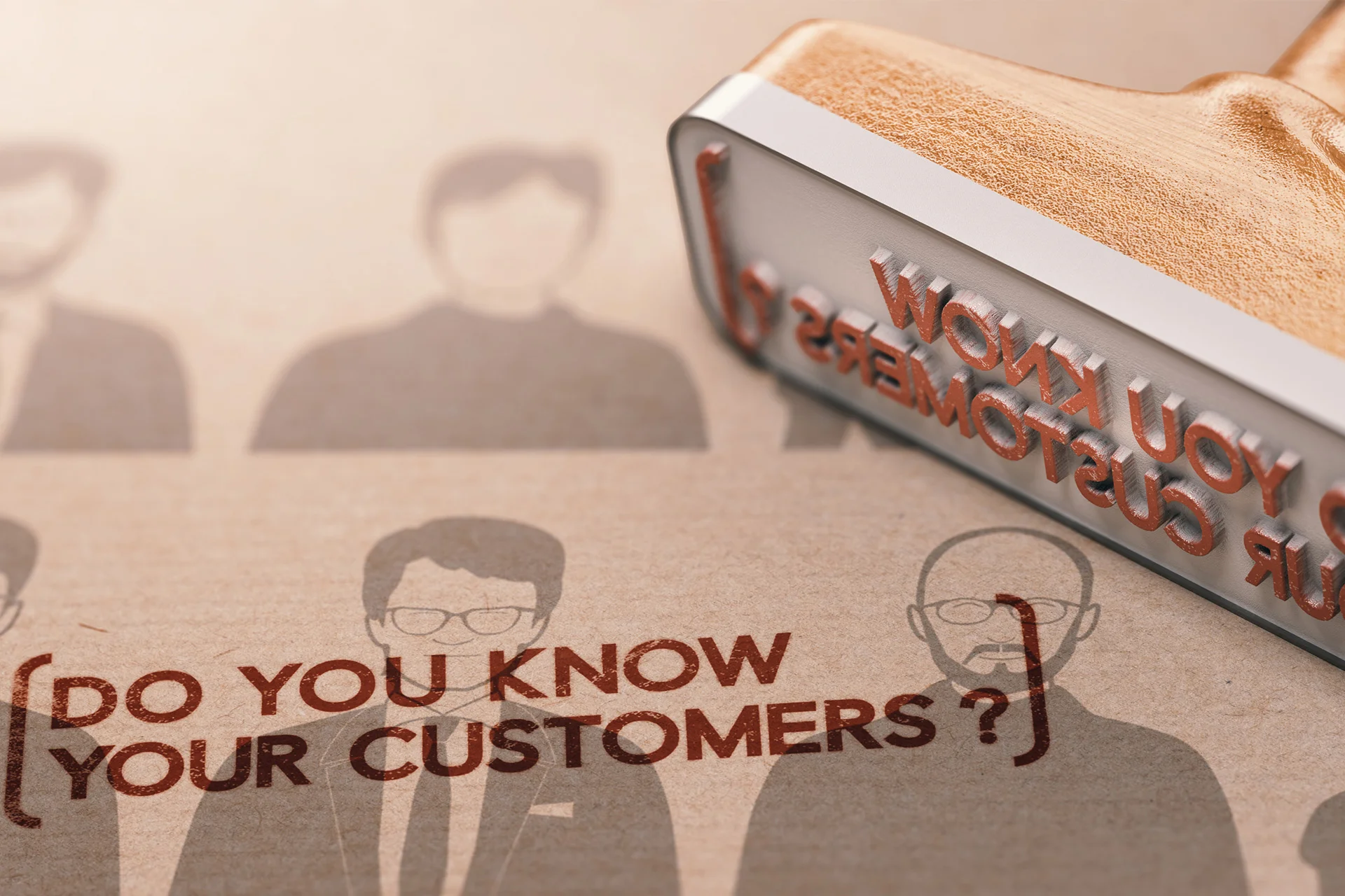 Sello con la inscripci&oacute;n "&iquest;Conoce a sus clientes?" sobre papel